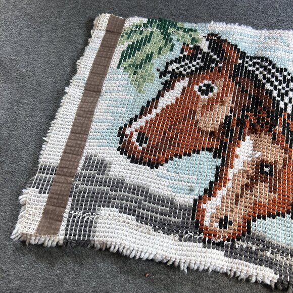 Latch Hook Rug Tapestry Horse Wall Hanging Vintage Hand Made Mid Century Modern - Picture 6 of 16